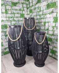 LAMPION BAMBUSOWY RATTANOWY LATARNIA 70 CM CZARNY USZKODZONE