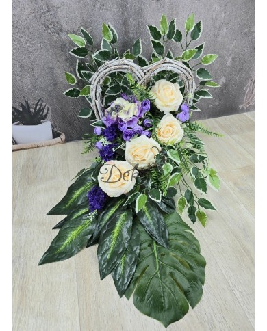 STROIK NA GRÓB KOMPOZYCJA DUŻA SZTUCZNE KWIATY SERCE