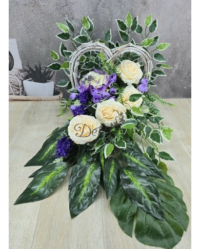 STROIK NA GRÓB KOMPOZYCJA DUŻA SZTUCZNE KWIATY SERCE