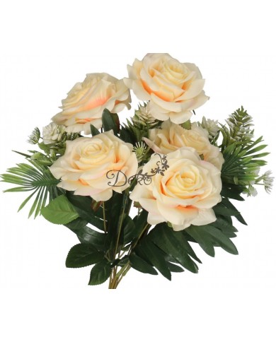 RÓŻA RÓŻE W BUKIECIE SZTUCZNE KWIATY JAK ŻYWE 49 CM DUŻY BUKIET GĘSTY