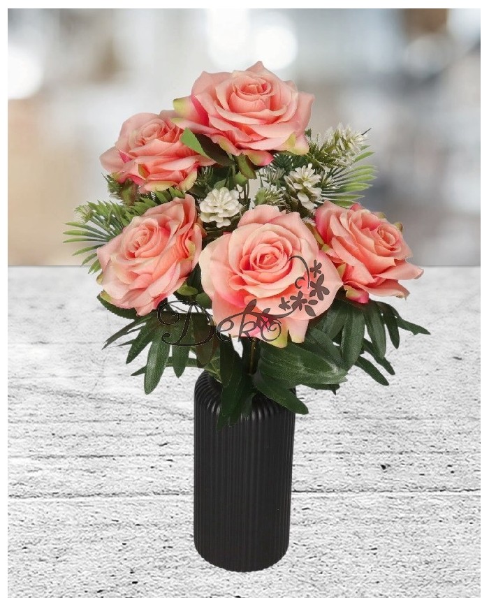 RÓŻA RÓŻE W BUKIECIE SZTUCZNE KWIATY JAK ŻYWE 49 CM DUŻY BUKIET GĘSTY