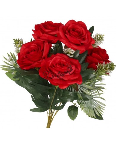 RÓŻA RÓŻE W BUKIECIE SZTUCZNE KWIATY JAK ŻYWE 49 CM DUŻY BUKIET GĘSTY