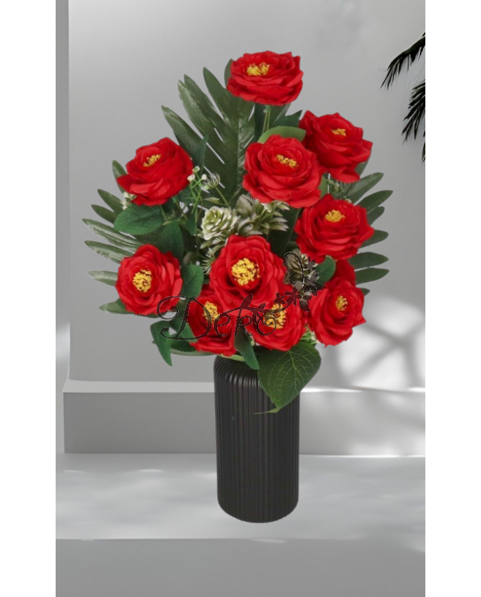 RÓŻA RÓŻE W BUKIECIE SZTUCZNE KWIATY JAK ŻYWE 55 CM DUŻY BUKIET GĘSTY