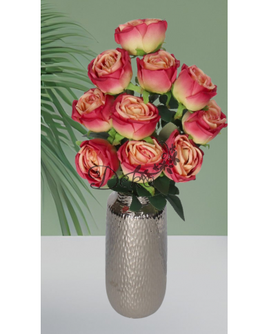 RÓŻA RÓŻE W BUKIECIE SZTUCZNE KWIATY JAK ŻYWE 50 CM DUŻY BUKIET GĘSTY