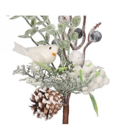 GAŁĄZKA DEKORACYJNA DO STROIKA SZYSZKI Z BROKATEM 25CM