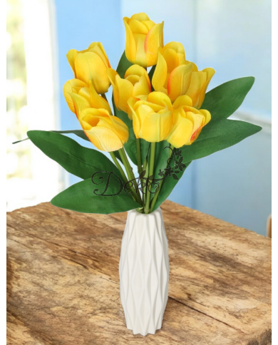 TULIPANY BUKIET TULIPANÓW SZTUCZNE KWIATY GUMOWE 43CM 9GAŁ