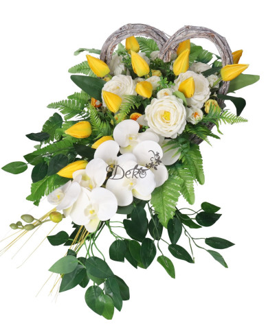 STROIK NA GRÓB KOMPOZYCJA DUŻA SZTUCZNE KWIATY SERCE