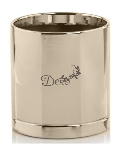 Doniczka ceramiczna osłonka złota z podstawką okrągła