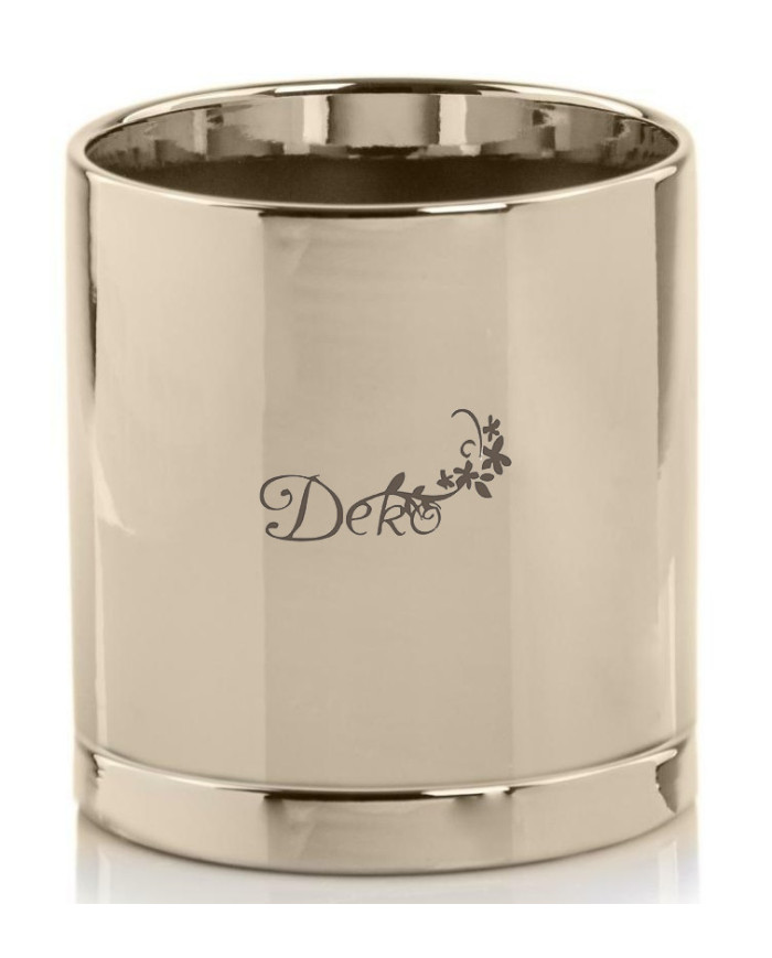 Doniczka ceramiczna osłonka złota z podstawką okrągła