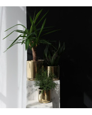 Doniczka ceramiczna osłonka złota z podstawką okrągła