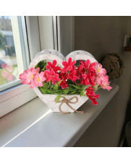 Doniczka drewniana do kompozycji stroika 27cm serce