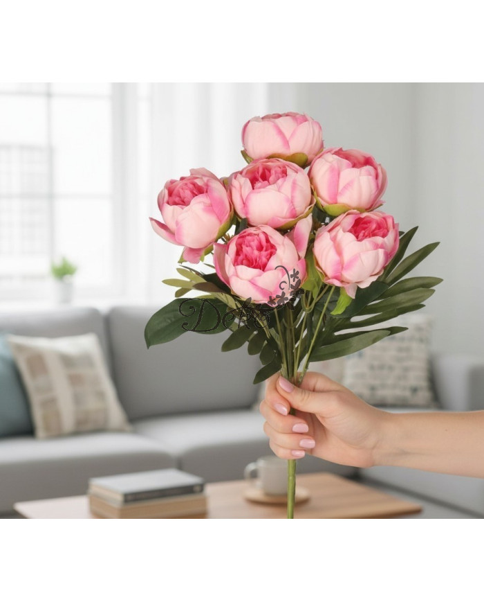 Piwonia peonia sztuczne kwiaty w bukiecie 44cm 7główek