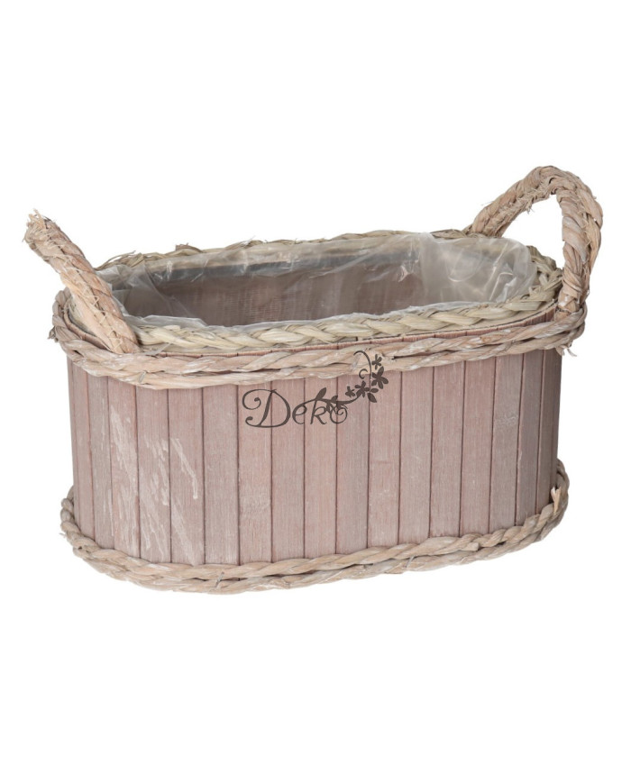 Doniczka osłonka drewniana korytko podkład 28 cm brązowa