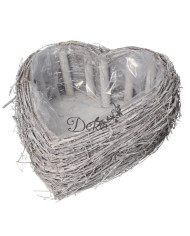 Doniczka osłonka drewniana serce podkład 25 cm szara