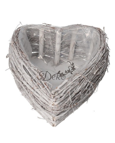 Doniczka osłonka drewniana serce podkład 25 cm biała