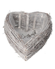 Doniczka osłonka drewniana serce podkład 25 cm biała