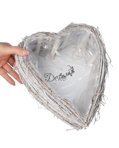 Doniczka osłonka drewniana serce podkład 25 cm biała