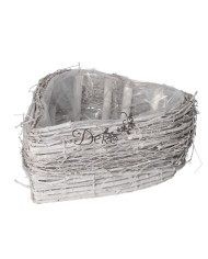 Doniczka osłonka drewniana serce podkład 25 cm biała