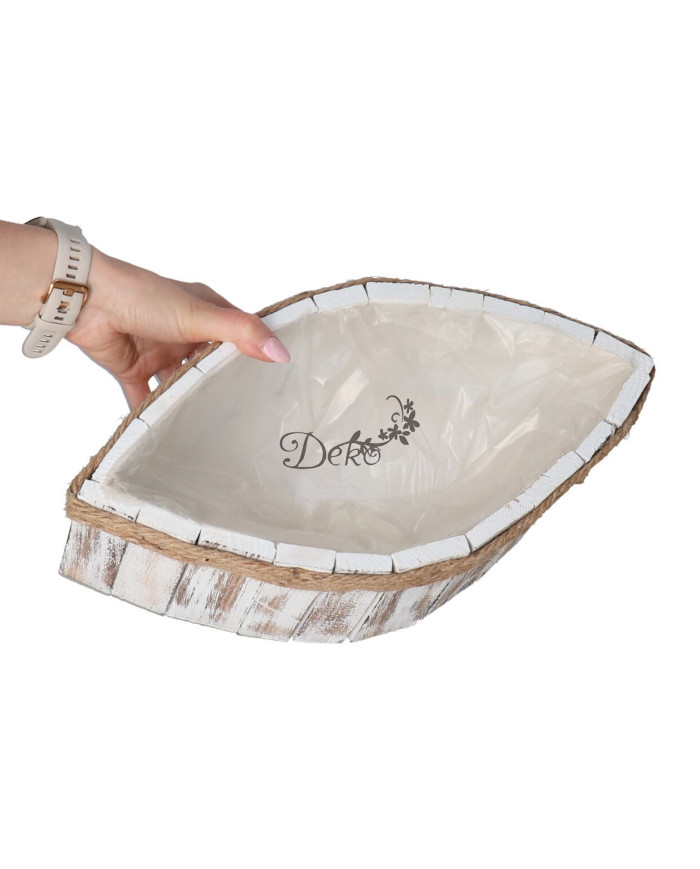 Doniczka osłonka drewniana korytko łezka podkład 37 cm brązowa