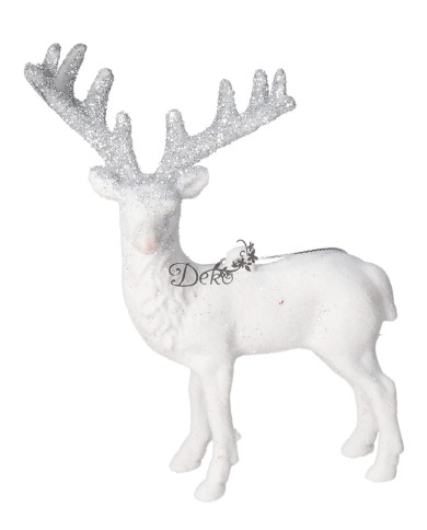 Renifer biały z brokatem 14 cm figurka zawieszka