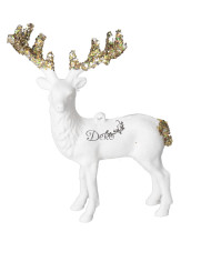Renifer biały z brokatem 14 cm figurka zawieszka