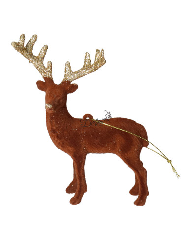Renifer brązowy z brokatem 14 cm figurka zawieszka