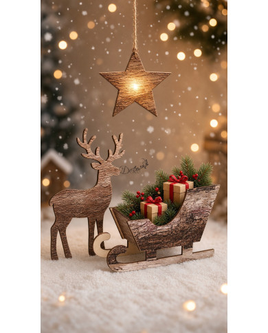 Drewniane Sanie Świętego Mikołaja 3D – Baza do Stroika