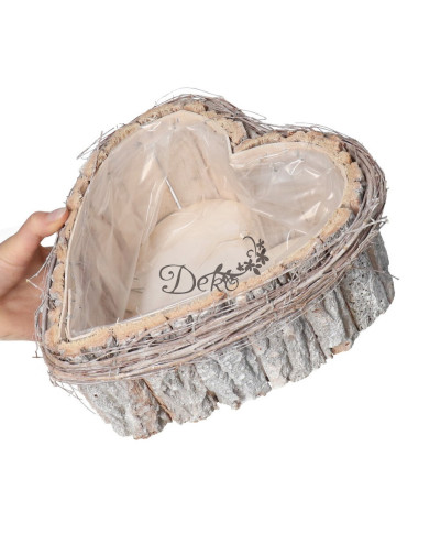 Doniczka osłonka drewniana serce podkład 25 cm szara