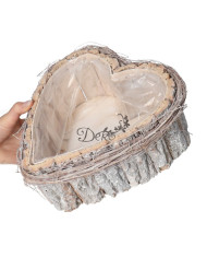 Doniczka osłonka drewniana serce podkład 25 cm szara