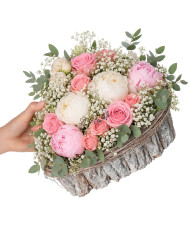 Doniczka osłonka drewniana serce podkład 25 cm szara