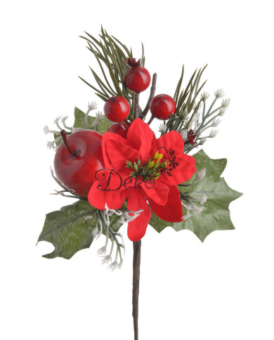 PIK ŚWIĄTECZNY Gałązka Poinsecja Gwiazda Betlejemska Jabłko Stroik Wianek 22cm